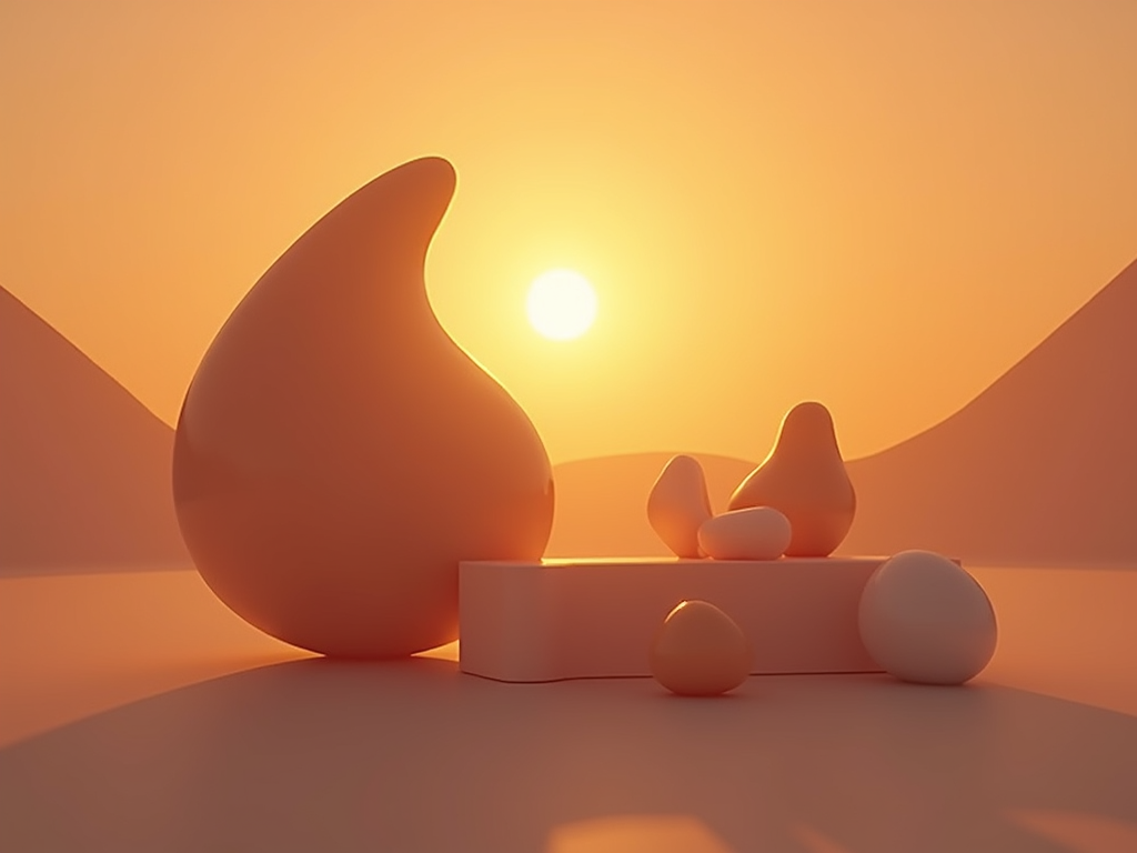 A sculptural abstract form bathed in warm sunset glow representing artistic vision.