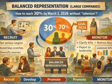 Balanced representation (large companies): how to achieve the 30% target by 1 March 2026 without resorting to “window dressing”?