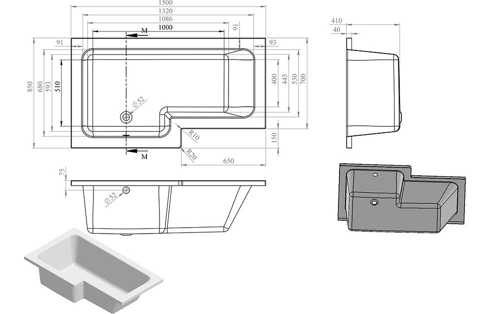 Thumbnail: Blaeu 86 L Shape 1700x850x560mm 0TH Shower Bath Pack (LH)