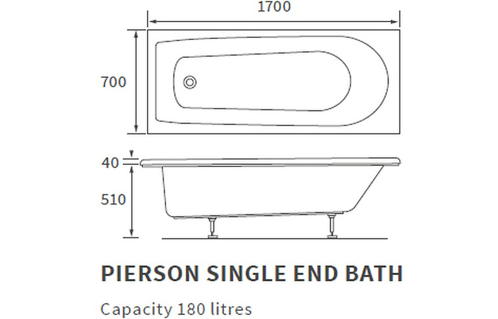 Thumbnail: Blaeu 89 D Shape Single Ended 1700x700x550mm 2TH Bath w/Legs