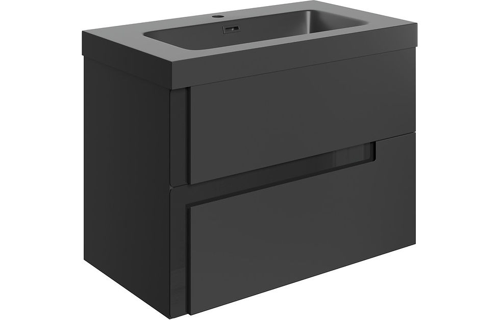 Thumbnail: Blaeu 103 805mm Wall Hung 2 Drawer Basin Unit & Co-ordinating Basin - Matt Black