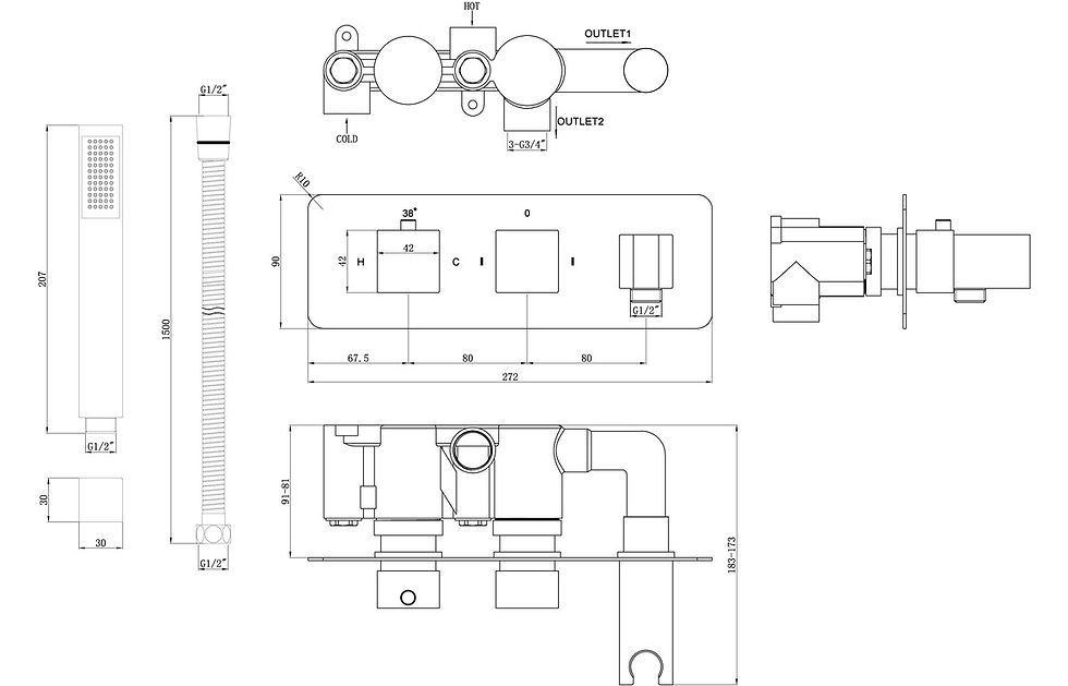 Thumbnail: Blaeu 153 Shower Pack One - Two Outlet Twin Shower Valve with Handset & ABS Over