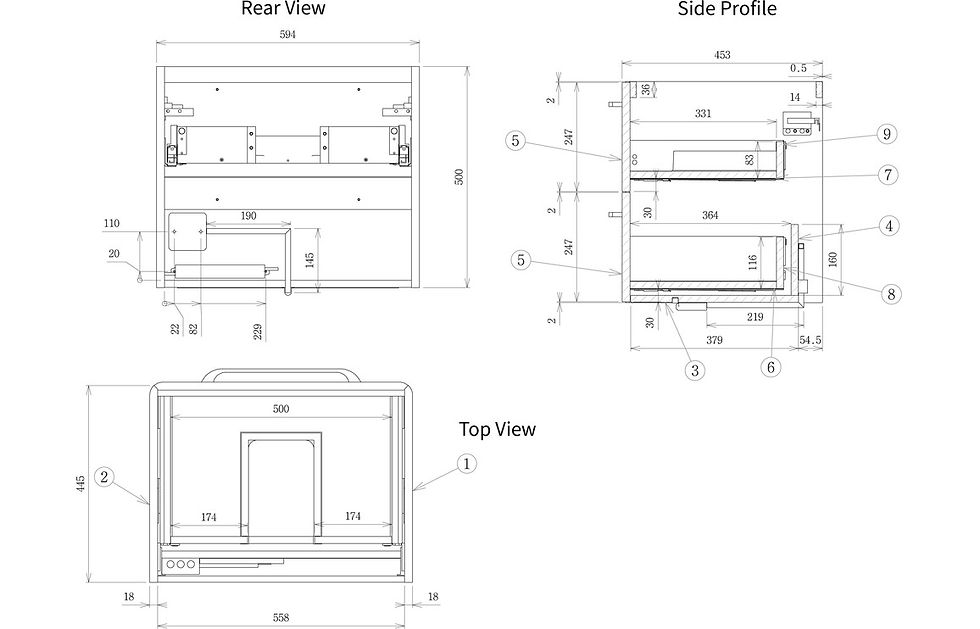 Thumbnail: Blaeu 105 610mm 2 Drawer Wall Unit & Basin - White Gloss