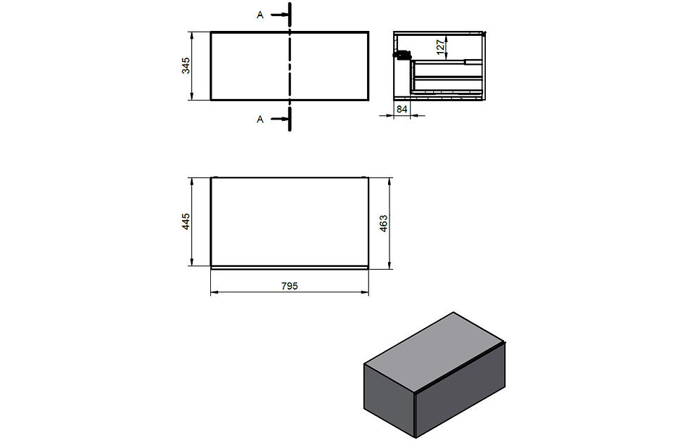 Thumbnail: Blaeu 110 800mm Wall Hung Storage Drawer - Grey Marble