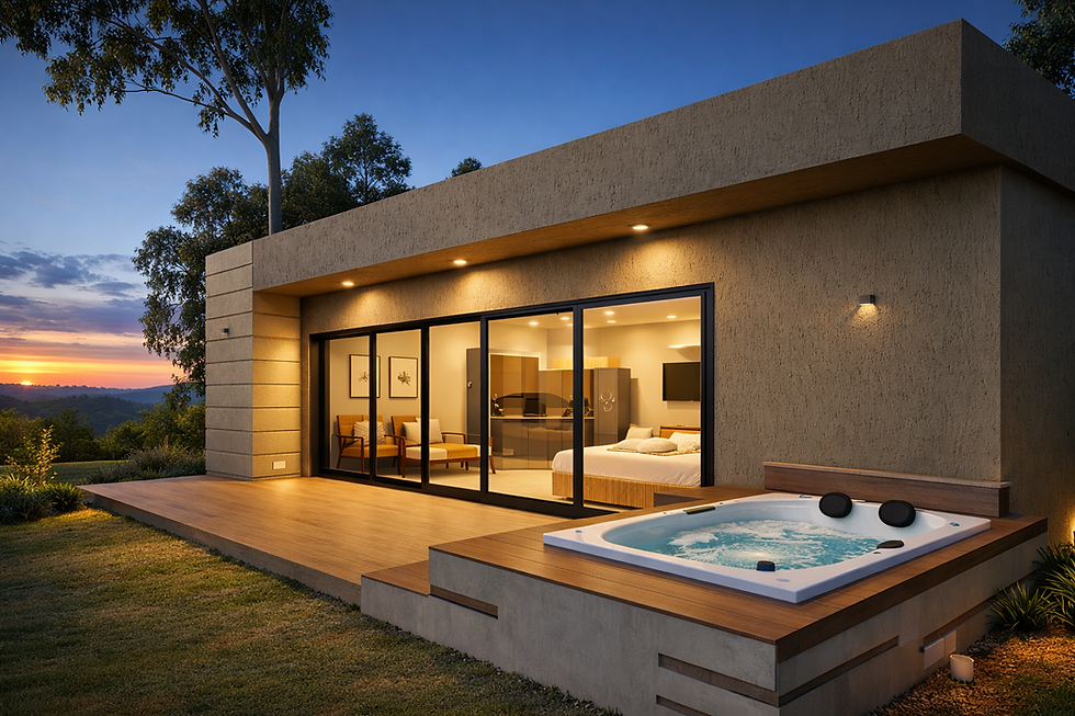 Suíte premium do Villagio Villa Vitta com hidromassagem privativa e vista para a natureza