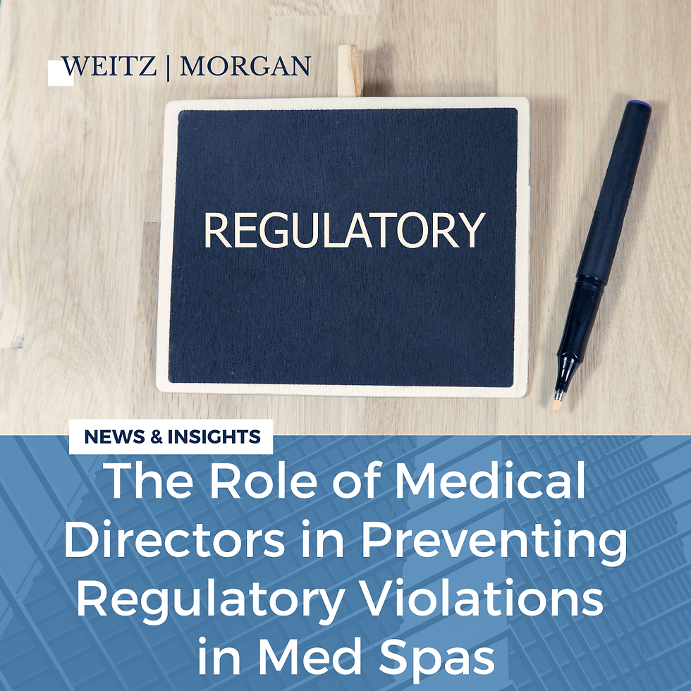 A picture of a tablet that says regulatory with the pen next to it with the words the role of medical directors in preventing regulatory violations in med spas underneath.