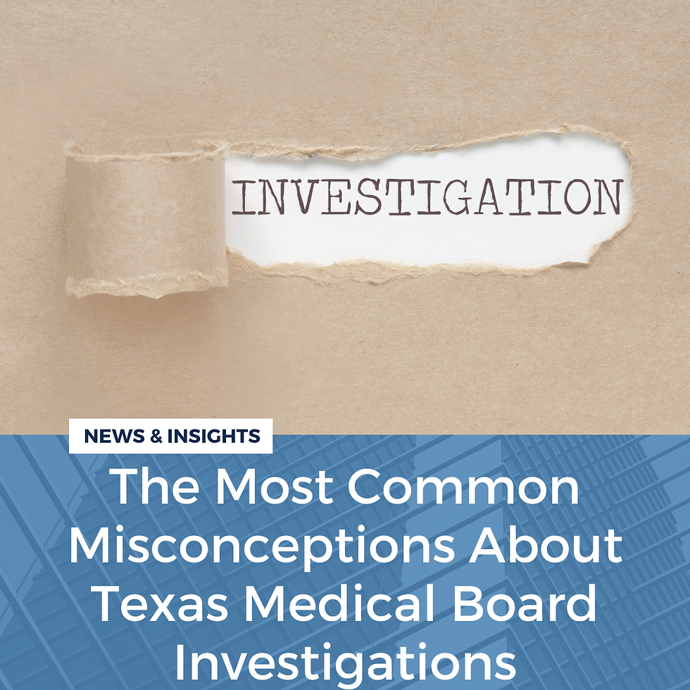 A picture of a piece of paper being ripped off with the word investigation appearing behind it with the words the most common misconceptions about texas medical board investigations beneath.