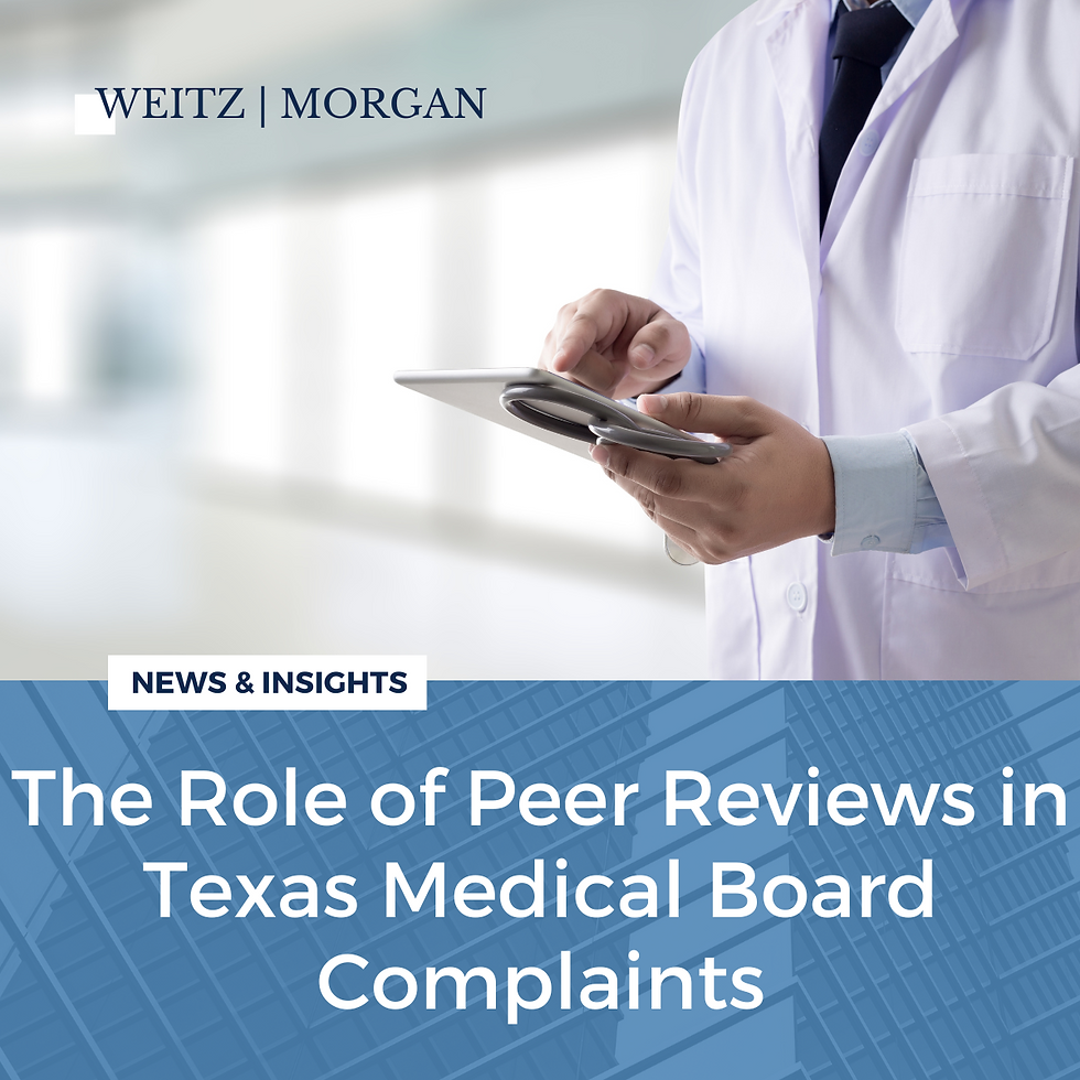 A picture of a doctor looking at a tablet with the words the role of peer review in texas medical board complaints underneath.