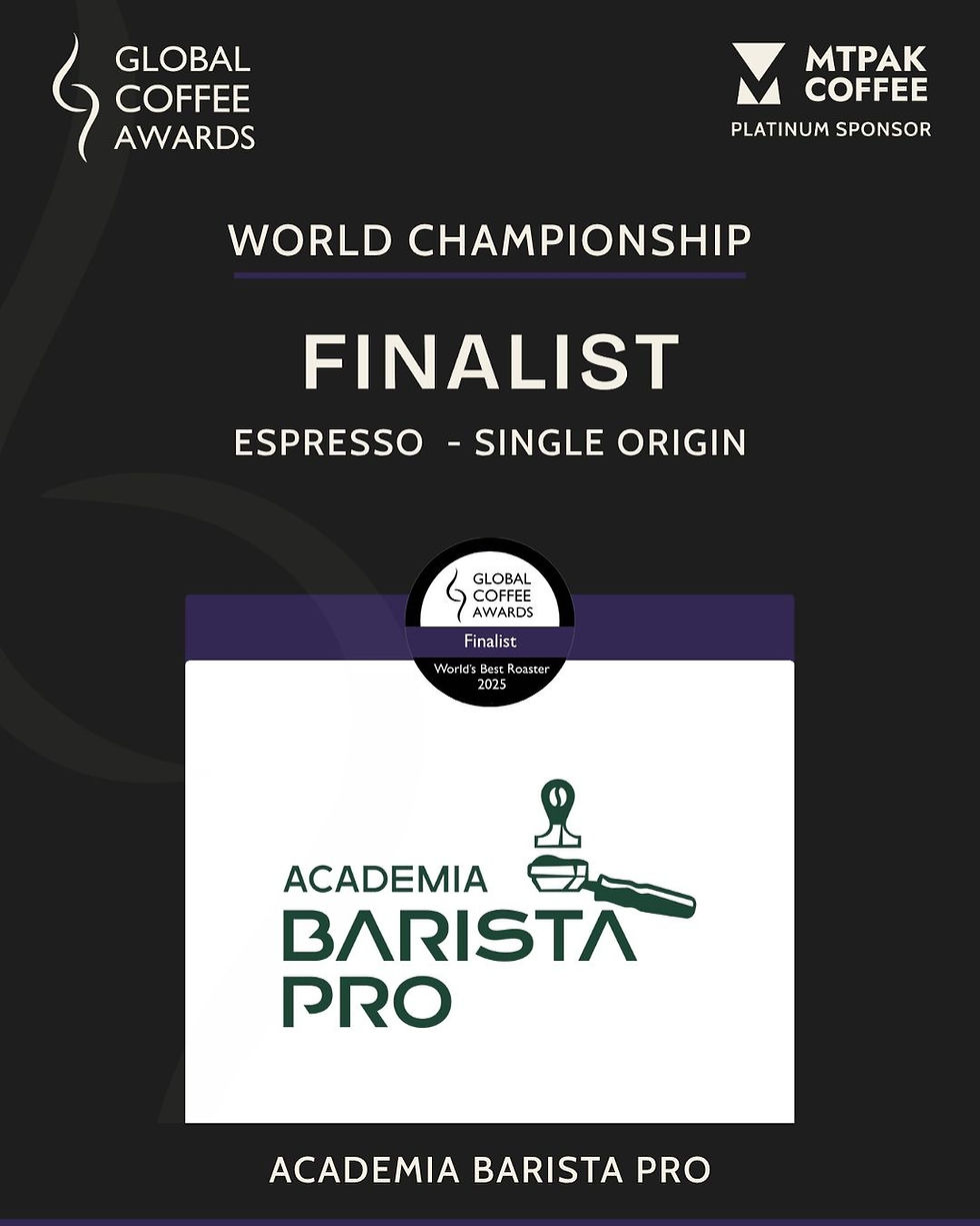 Finalista - 5to Lugar de Competencia Mundial de Tueste Global Coffee Awards en Categoría Espresso con Pacamara de Finca Himalaya - Productor Mauricio Salaverría