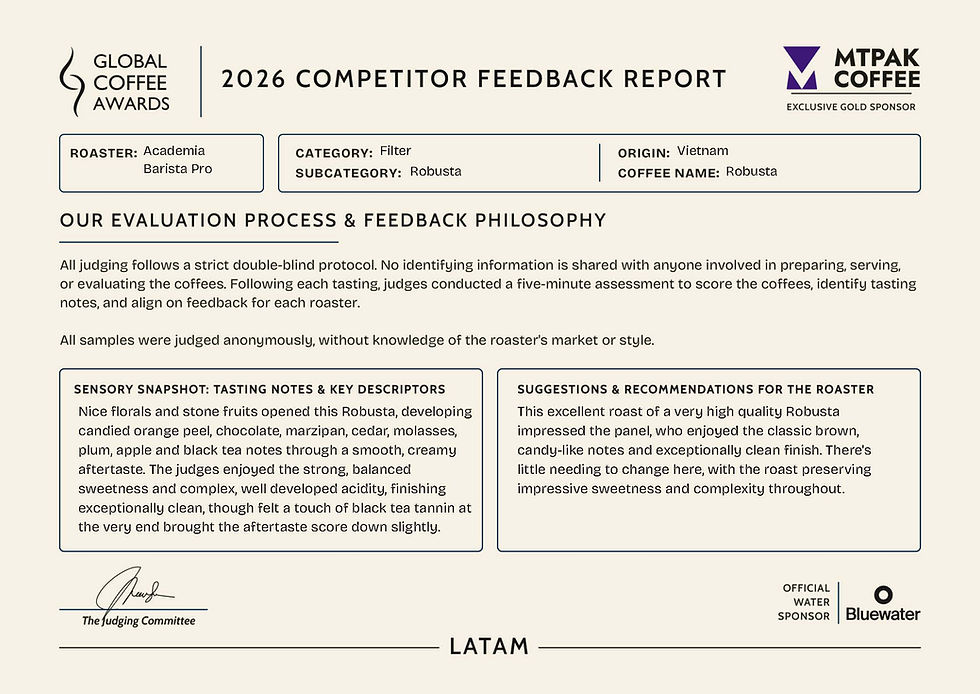 Notas, comentarios sobre el Fine Robusta de Michael Trung que metimos a competir en los Global Coffee Awards 2026
