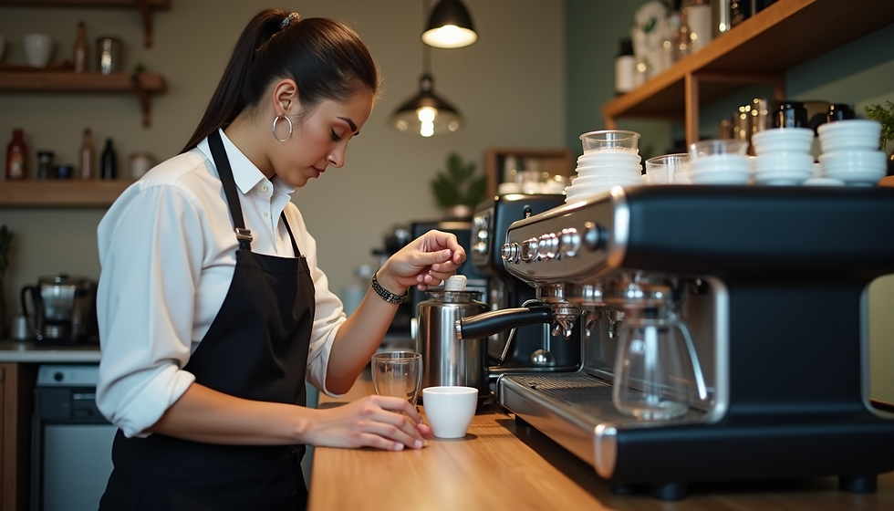 Barista profesional aplicando técnicas de vertido bajo estándares SCA.
