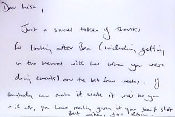 An image of a handwriting thank card.