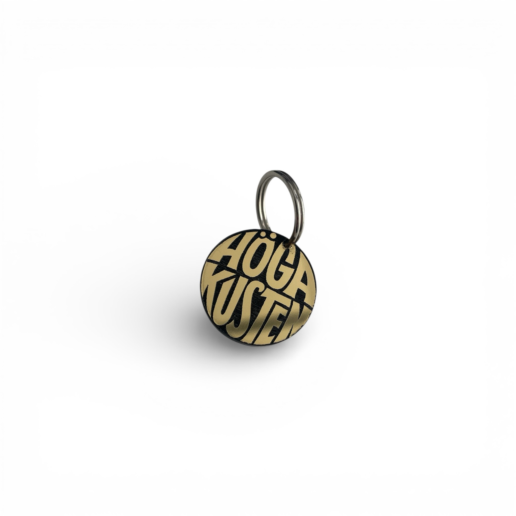 Nyckelring i guld med eget motiv, 3x3 cm