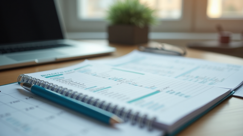 Eye-level view of a budget planner on an office desk