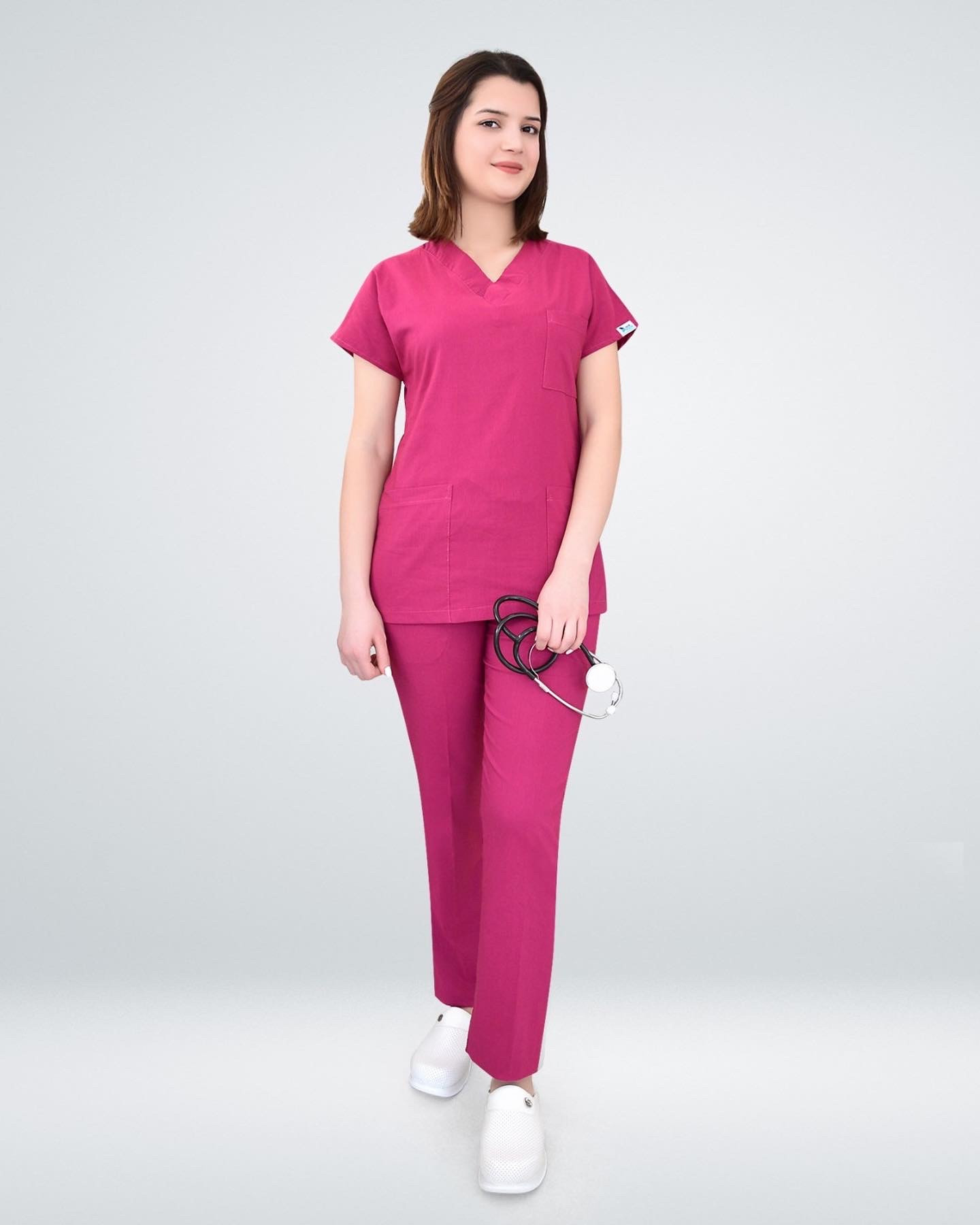 Likralı Scrubs Vişne Çürüğü Takım