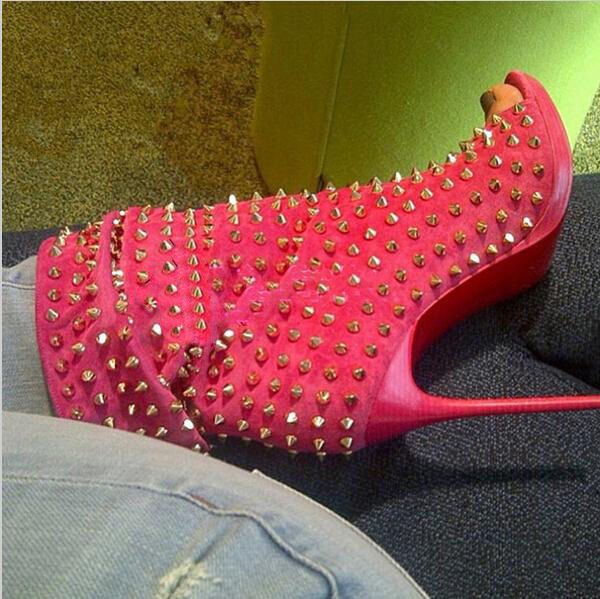 Thumbnail: Rivet Ankle Women Boots Heels Sexy for Ladies Spike High Heels Shoes