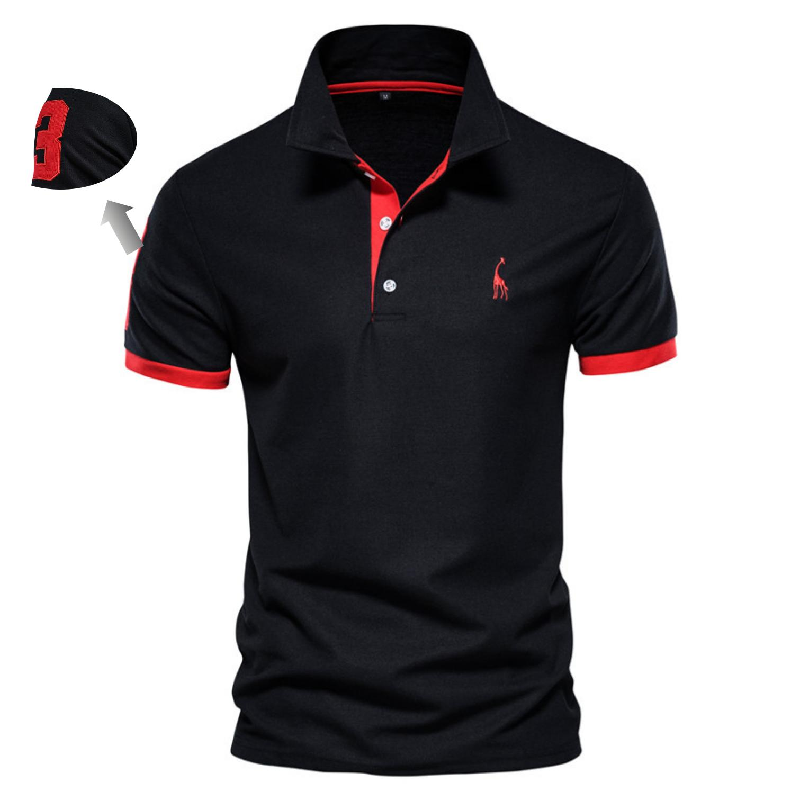 Thumbnail: Cotton Men's Polos Giraffe Embroidery Short Sleeve Polo Shirts for Men