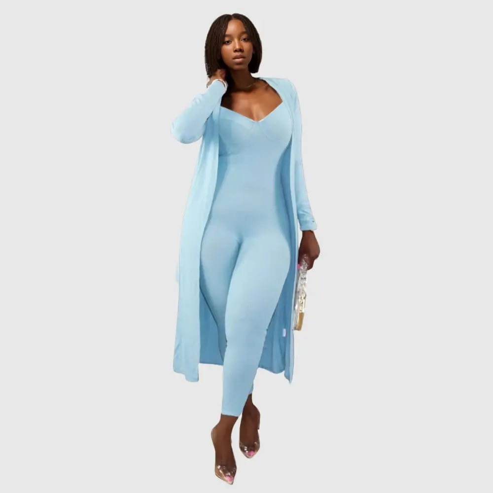 V-Neck Long Pant with Coat Two Piece Designs