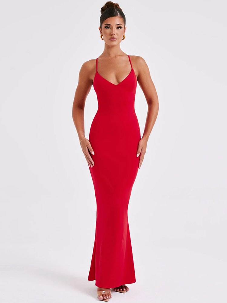 Thumbnail: Spaghetti Strap Backless Sexy Maxi Dress
