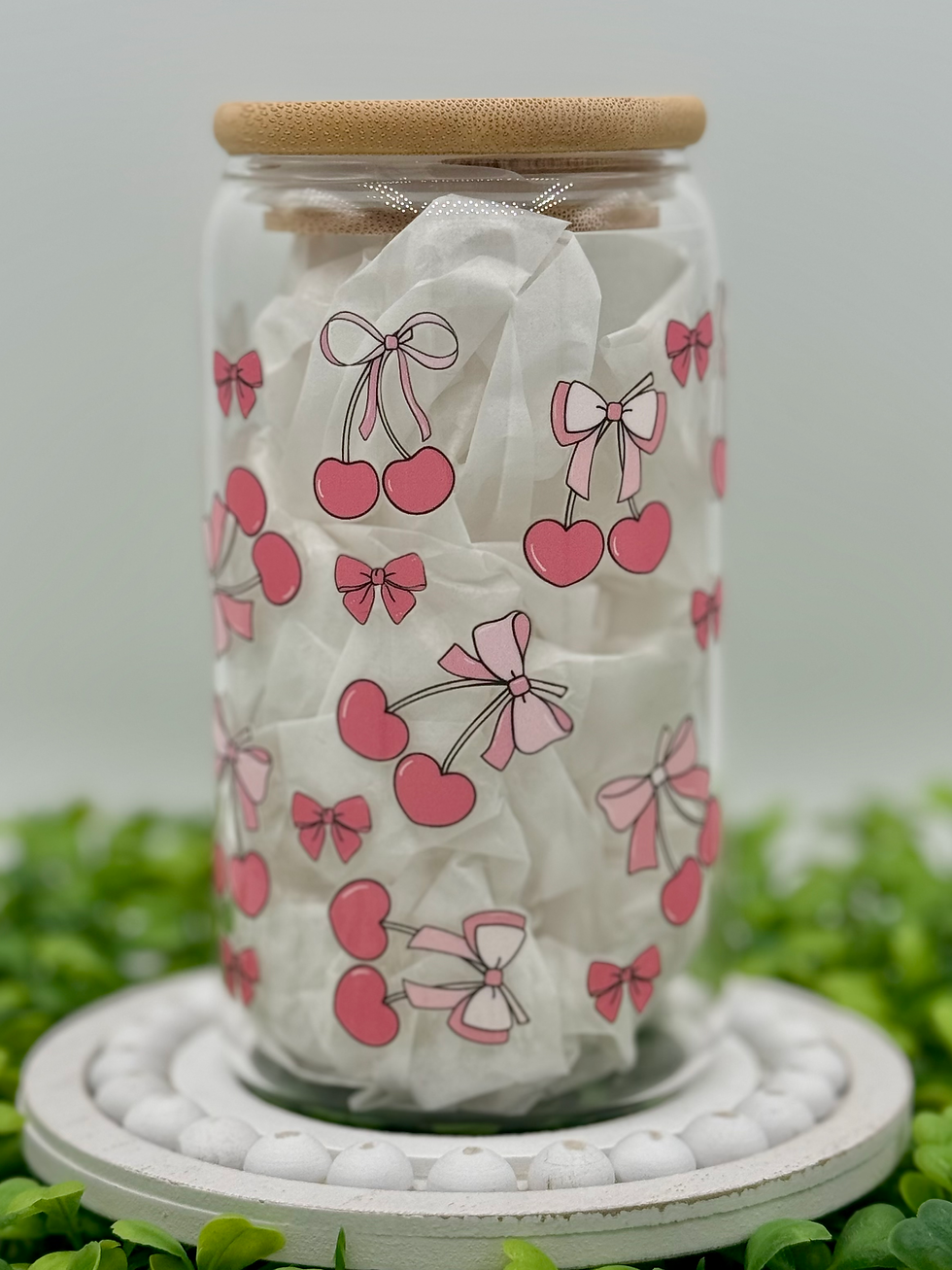 Thumbnail: Pretty in Pink – 16 oz Cherry Glass Tumbler with Bow Detail