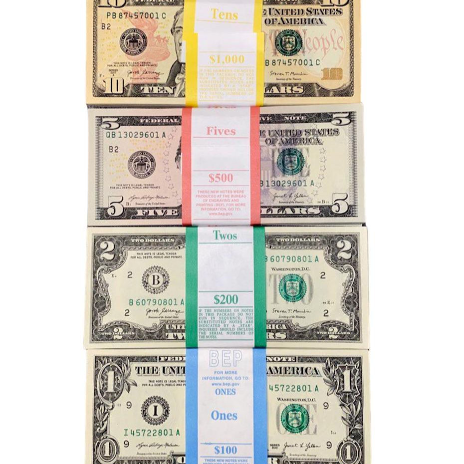 Набір з 4 пачок доларів США - 1, 2, 5, 10 $