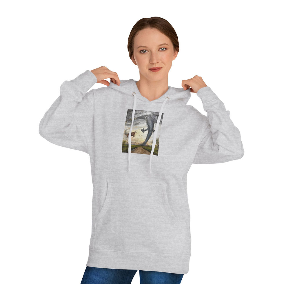 Thumbnail: Cow flying in a Tornado with pistols.  Unisex Hooded Sweatshirt