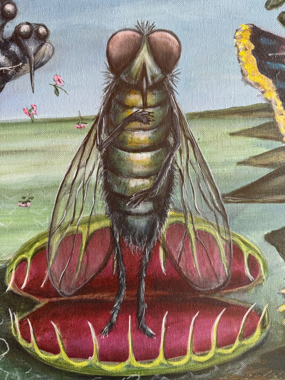 Thumbnail: The birth of Venus flytrap, renaissance housefly original painting  16”x20”. Fly