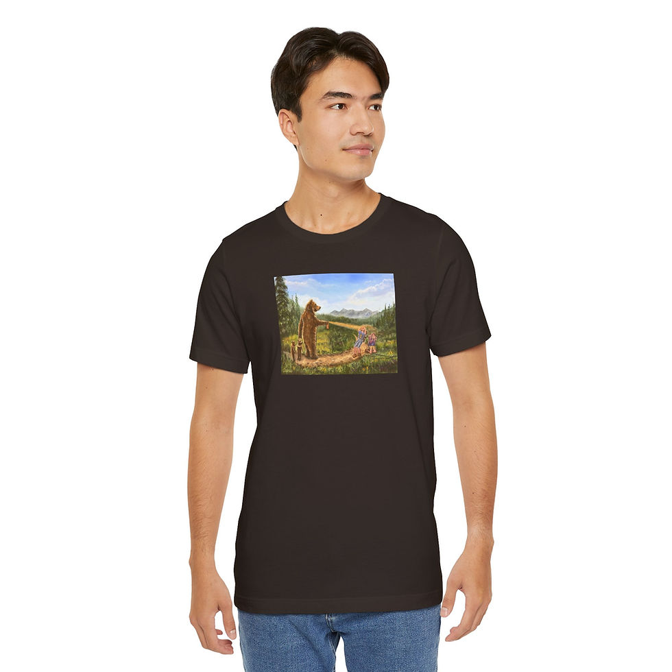 Thumbnail: Bear sprays bear spray. Hikers blinded. Unisex Jersey Short Sleeve Tee