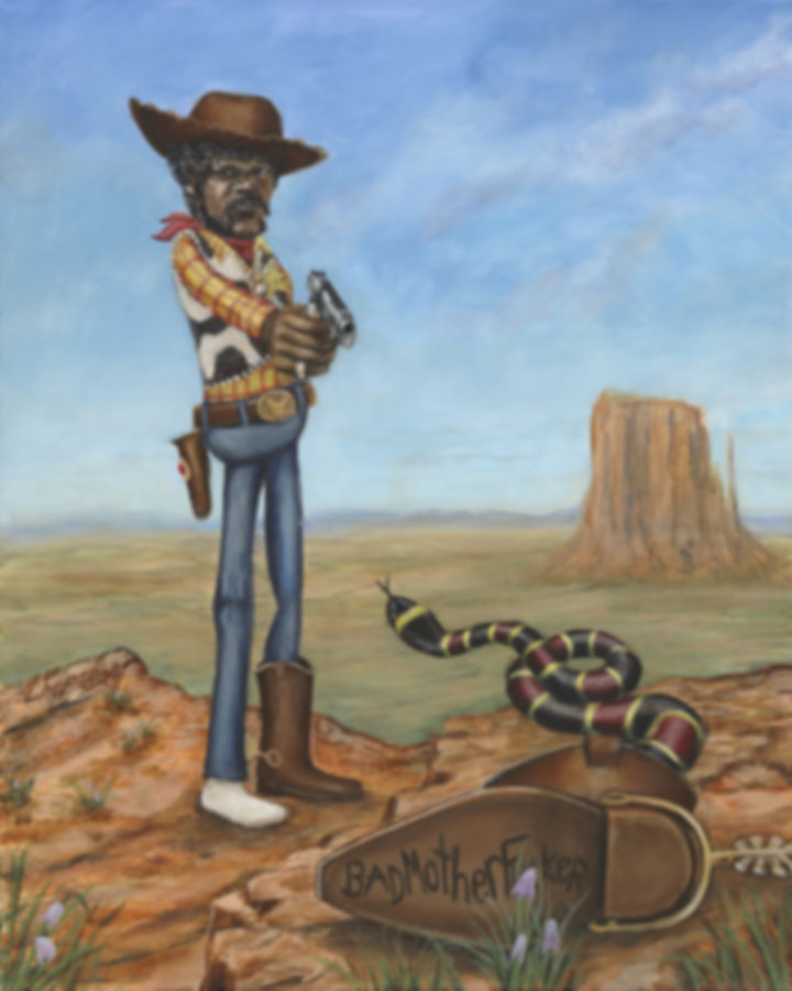 Snakes on a plain. Samuel L Jackson as Woody has a snake in his boots.