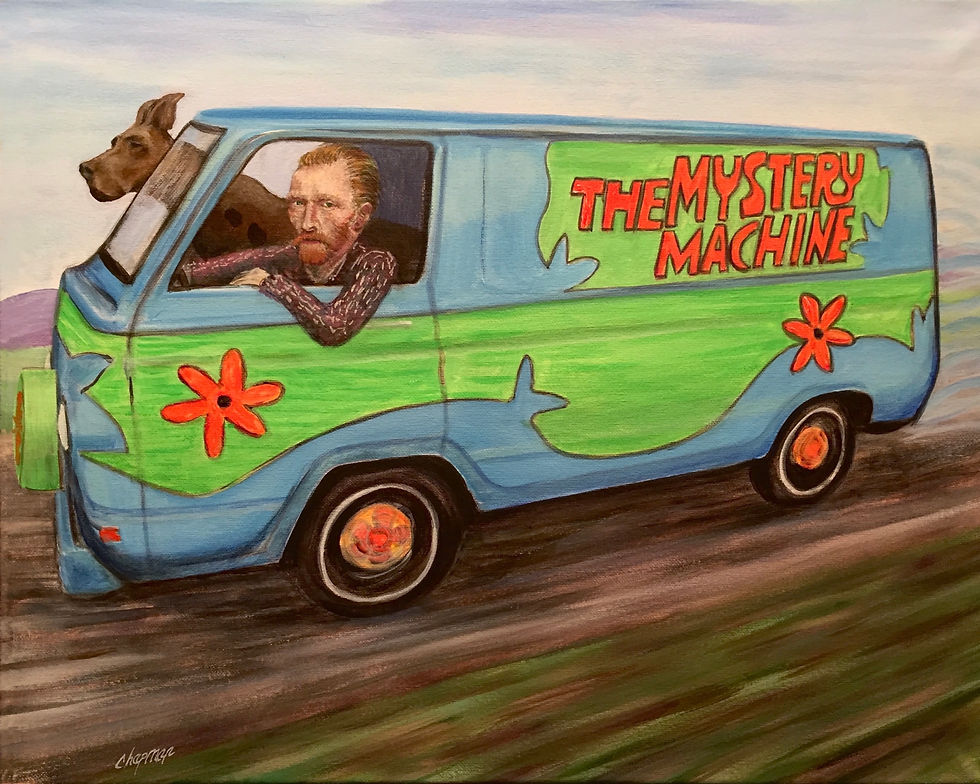 Mystery van Gogh, Vincent driving the mystery machine, Scooby Doo van
