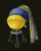 Grill with the pearl earring. stretched canvas print.
