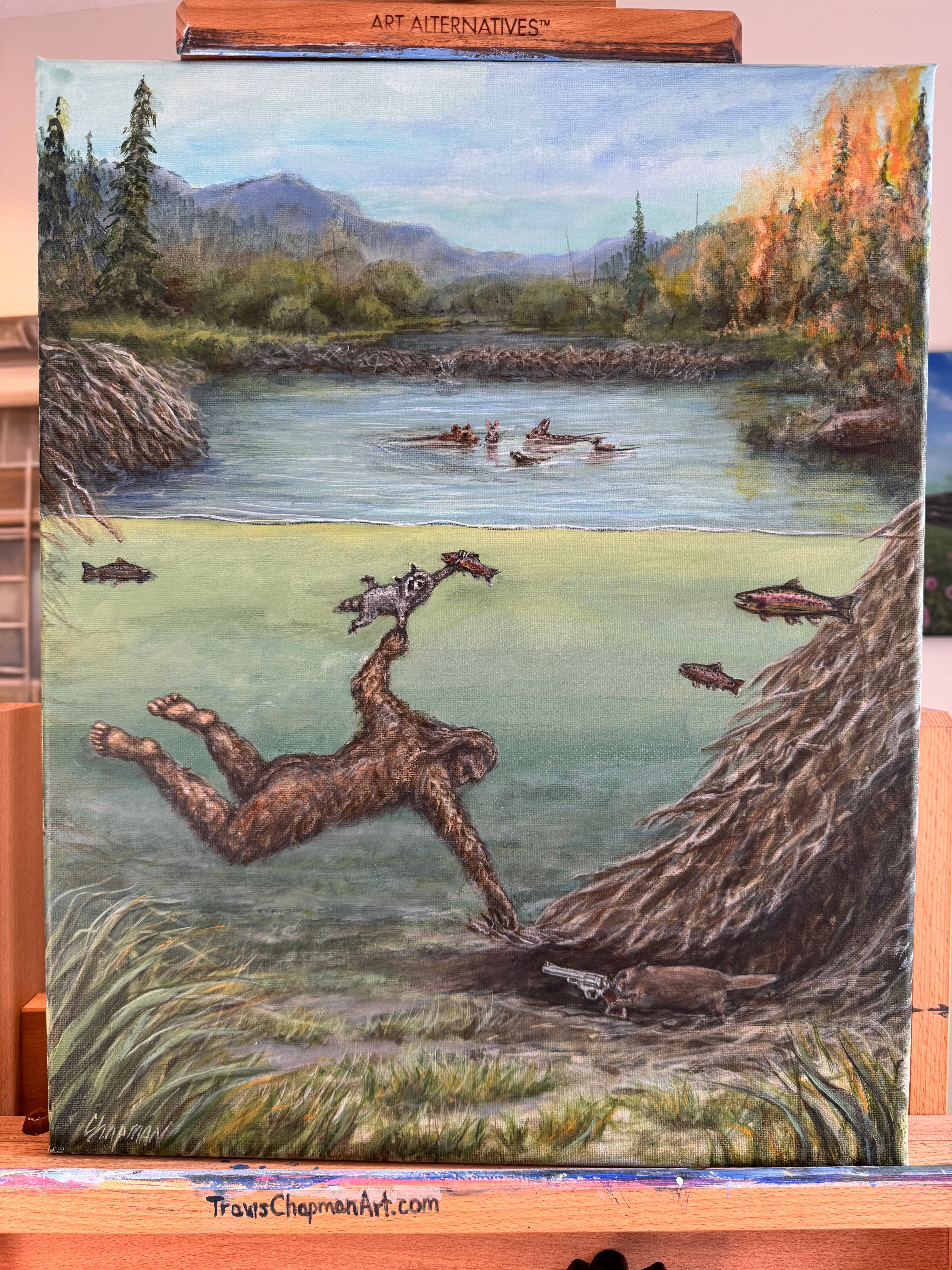 Bigfoot held at gunpoint by a beaver while trying to break in. Kip too original