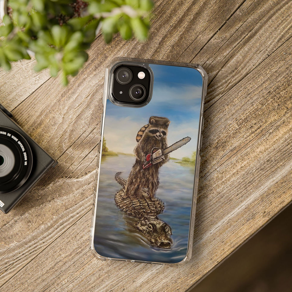 Thumbnail: Raccoon wearing a coonskin cap riding a crocodile. Clear Magnetic Phone Case