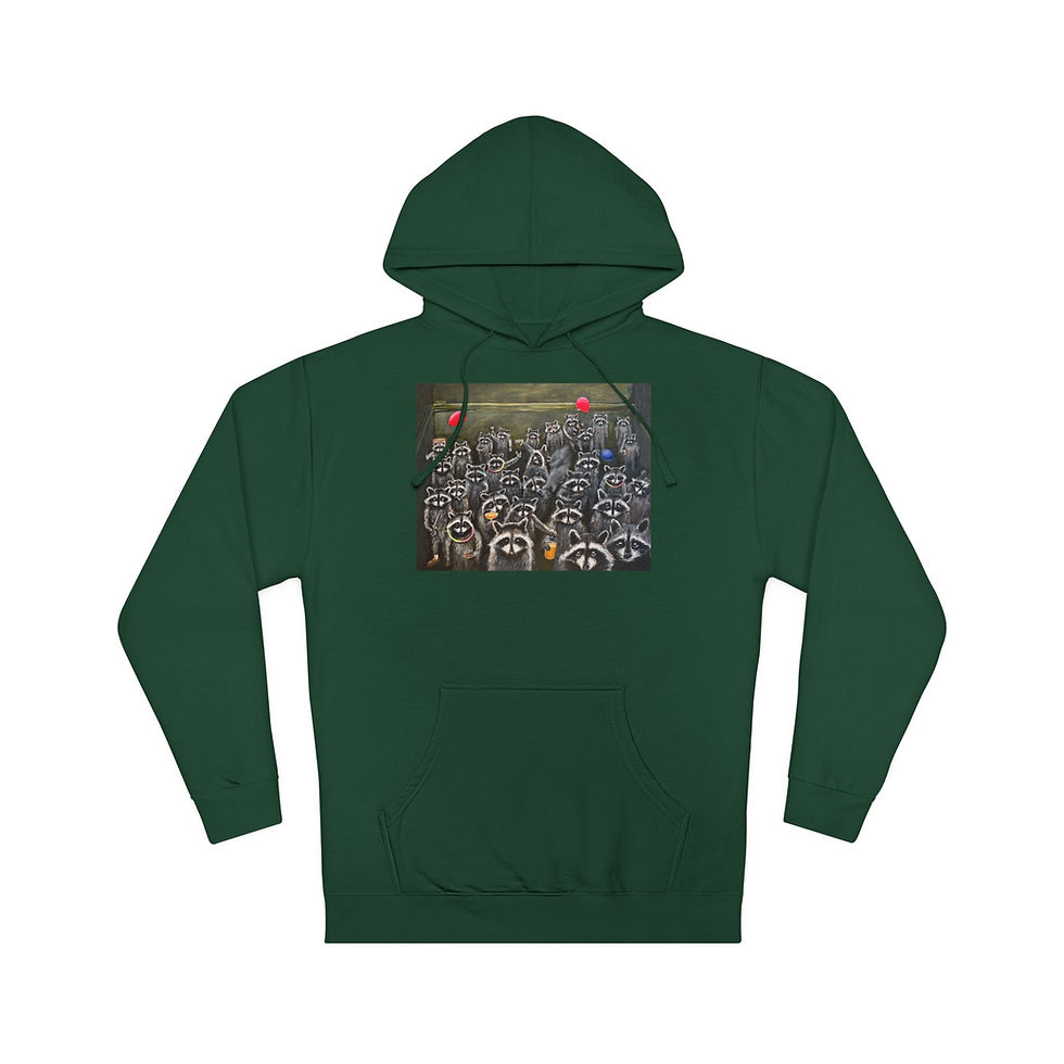 Thumbnail: Dumpster rave, raccoons in a dumpster having a party. Unisex Hooded Sweatshirt