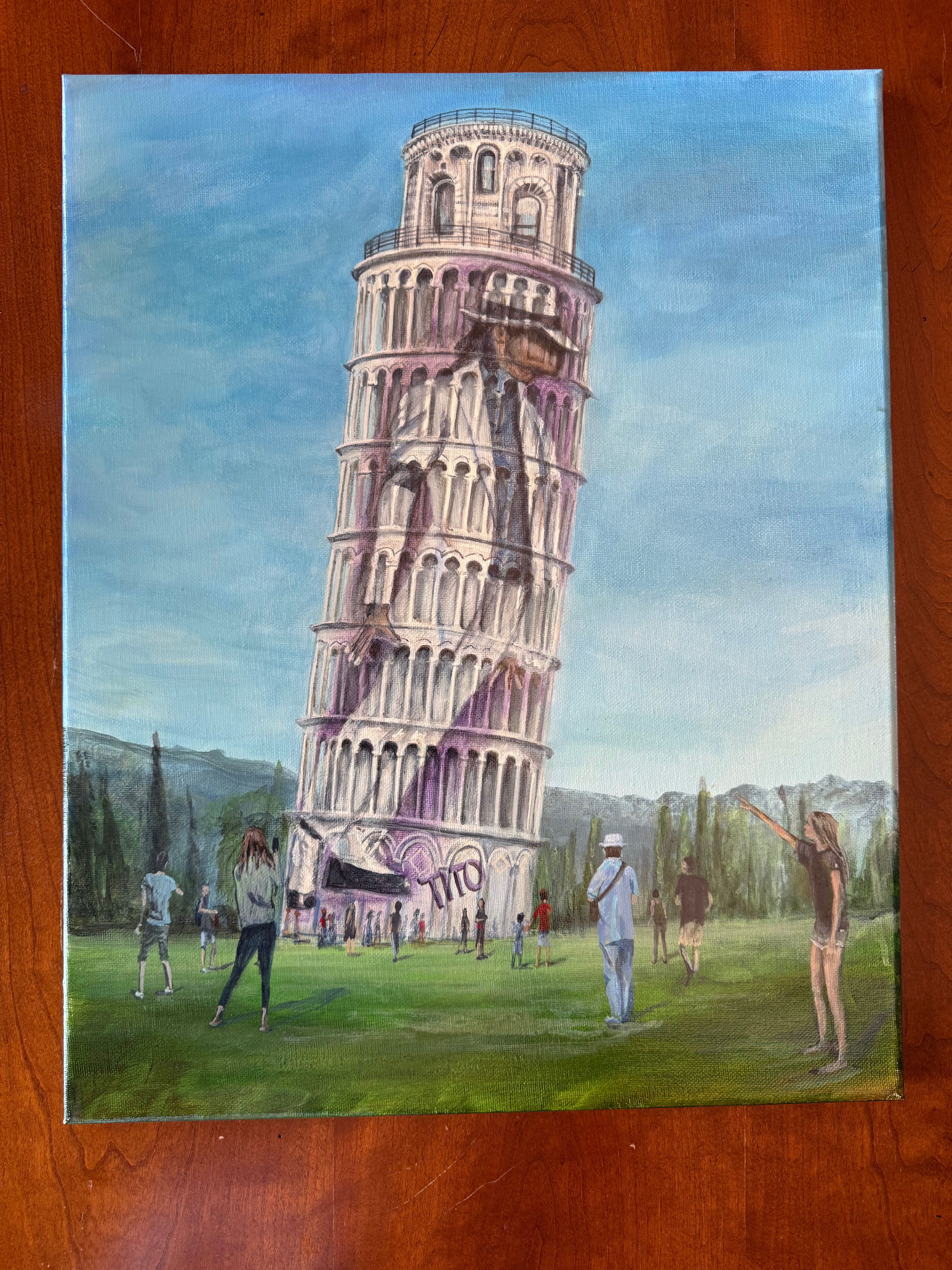 Michael Jackson graffiti painted on the leaning tower of Pisa original