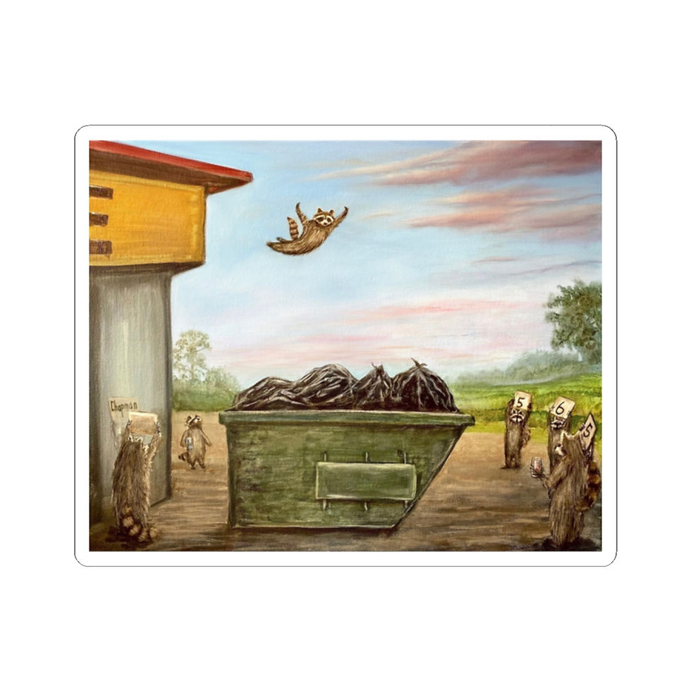 Thumbnail: Raccoon Dumpster diving off a waffle house.  Kiss-Cut Stickers