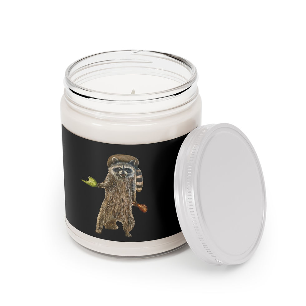 Thumbnail: Raccoon with raccoon hat, broken bottle and chicken leg. Scented Candles, 9oz.