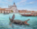 Kip the raccoon working as a gator gondolier in Venice, Italy.
