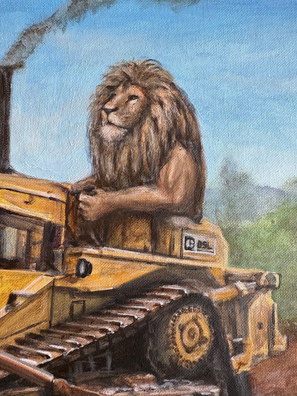 Thumbnail: Big Cats. A lion operating a D 9 cat