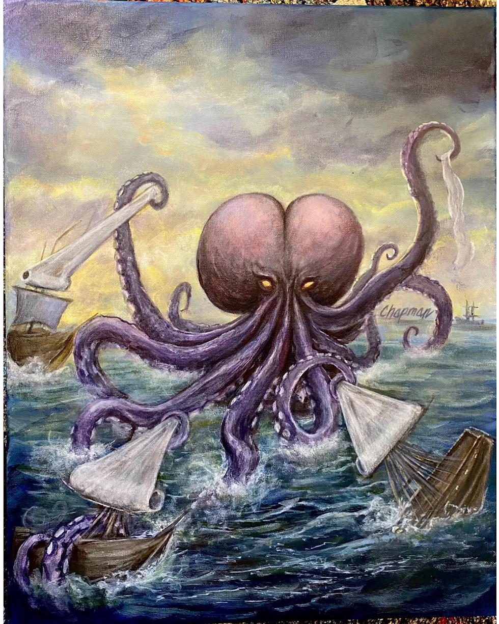 The Kraken only it’s the butt Cracken stealing sails from boats original acrylic painting,