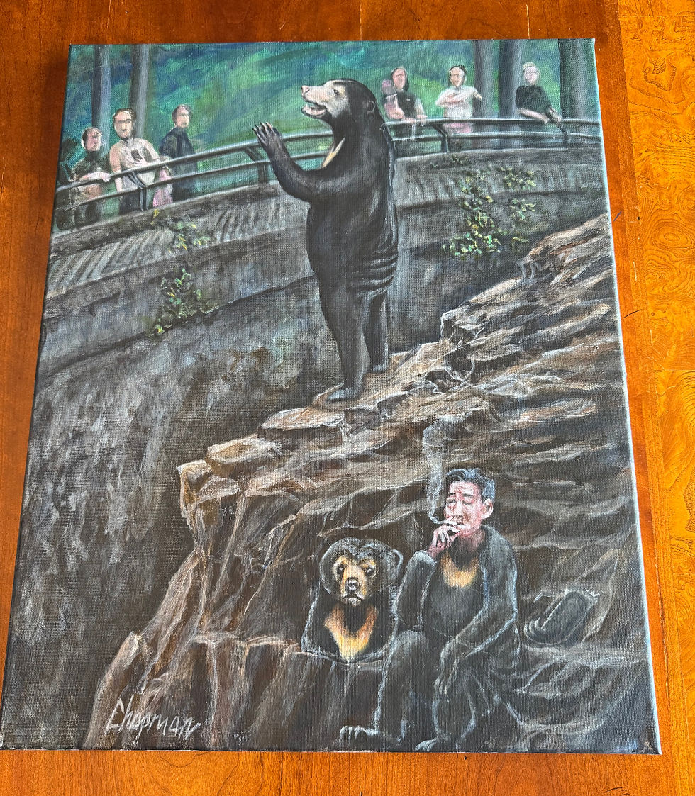Thumbnail: Man takes a break from the sun bear costume and smoke cigarette. Original