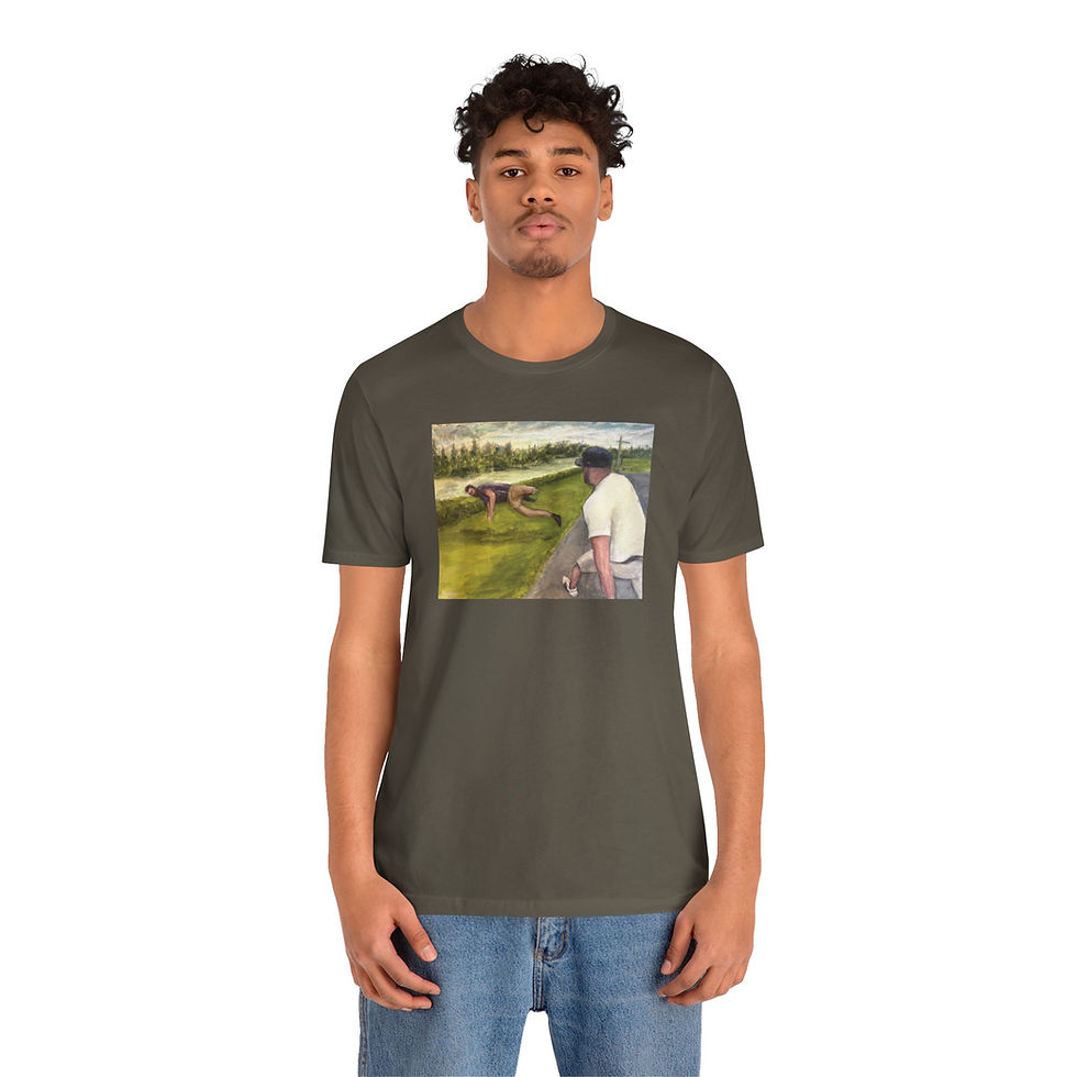Thumbnail: Hockey player versus golfer fight on golf course. Unisex Jersey Short Sleeve Tee