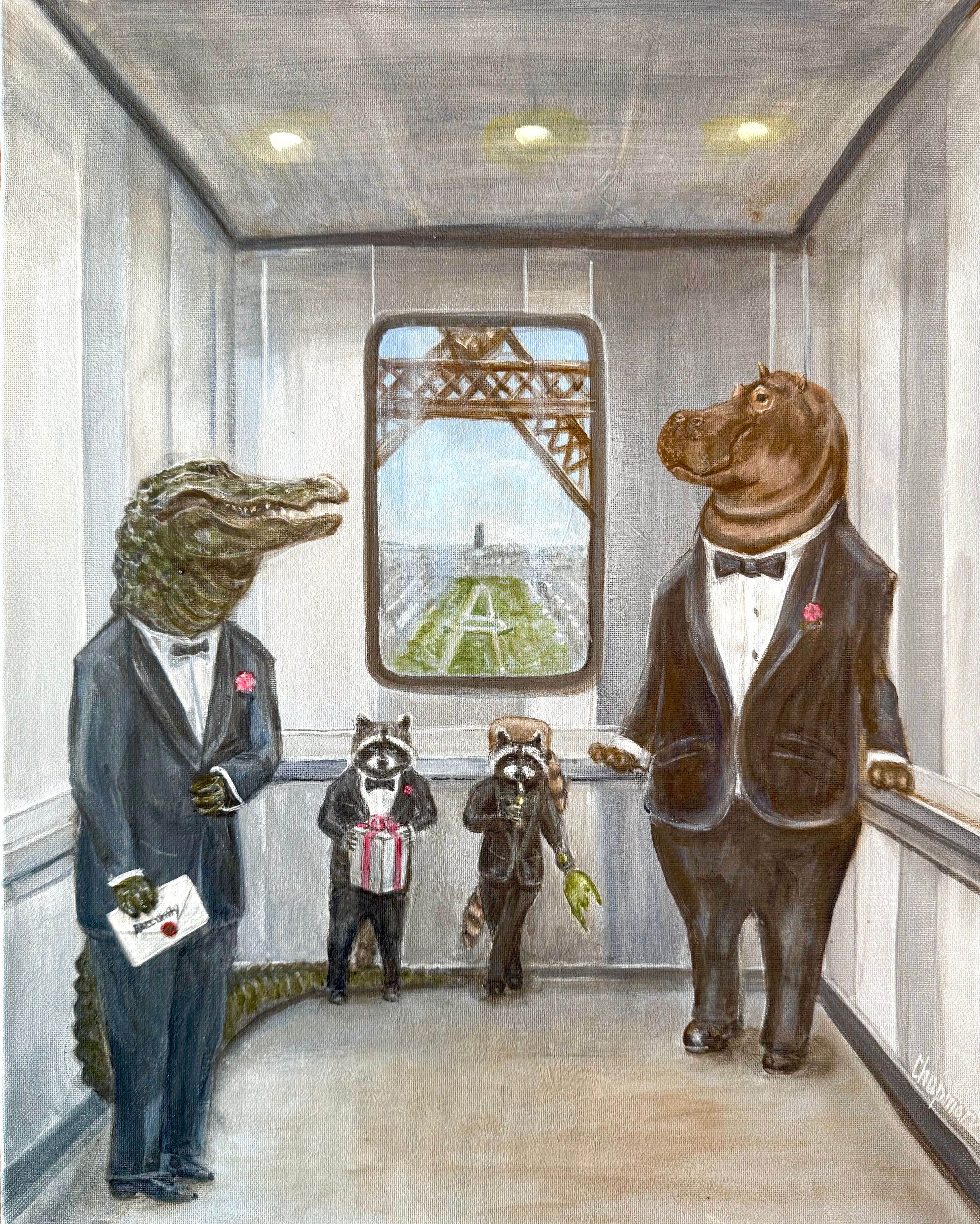 Hippo gator and ride Eiffeltower elevator raccoons
