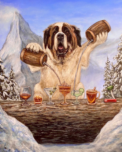St. Bernard bartender, pouring drinks in the mountains of