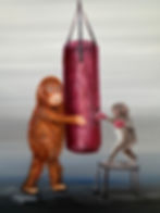 Punch the monkey punching a heavy bag with stuffed orangutan trainer original