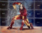 Ozzy osbourne as Iron Man. Super hero pose Iron Man suit.