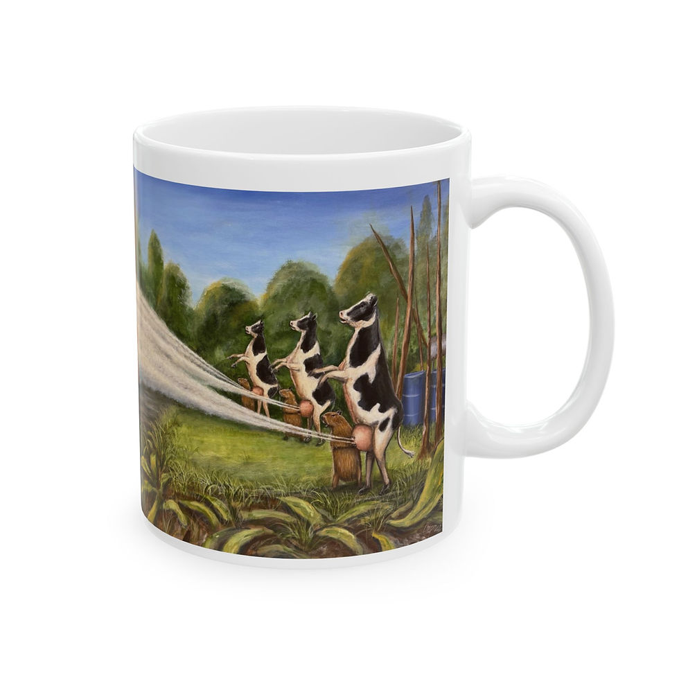 Thumbnail: Raccoon lights a hippo fart, capybaras defend. Ceramic Mug 11oz or 15oz