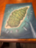 Bud Island overhead view of boats and an island in the shape of a bud. original