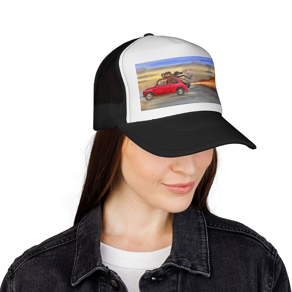 Thumbnail: Hippo powered rocket fart fiat 500, raccoon red car. Trucker  Hat, Cap