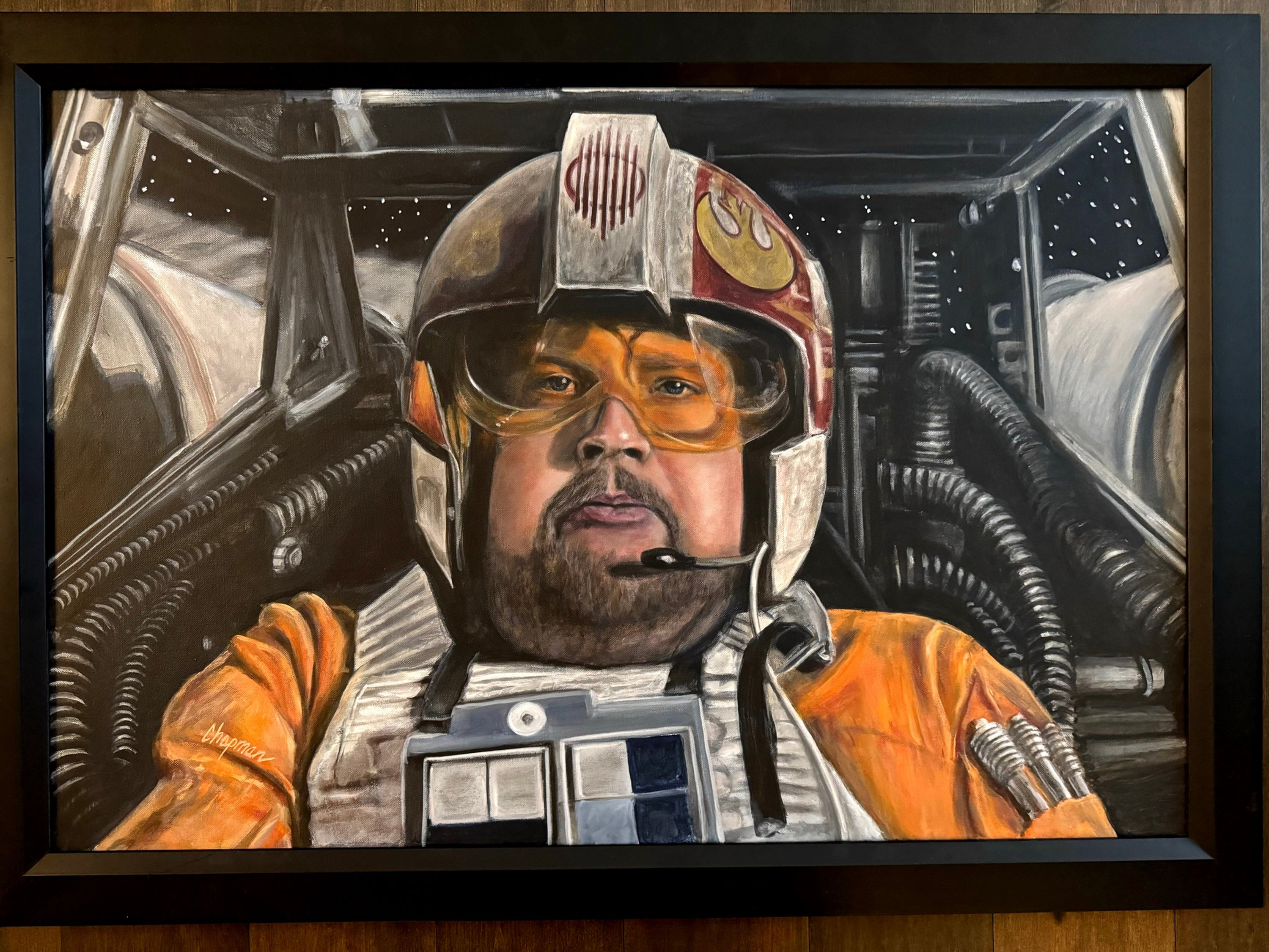Porkins rebel pilot from Star Wars a new Hope original painting framed 